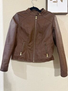 Baccini Chocolate Brown Faux Leather Zip Jacket